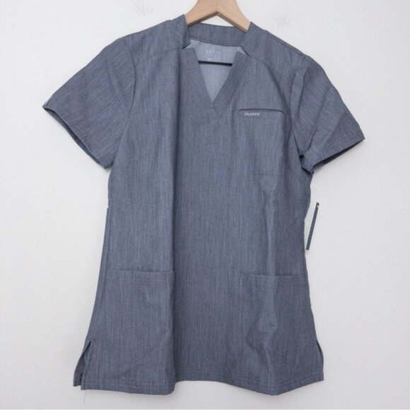 [SET] NWT Jaanuu 3-Pocket Scrub Top S Heathered Grey Slim 8 Pocket Cargo Pant XS - Picture 4 of 14
